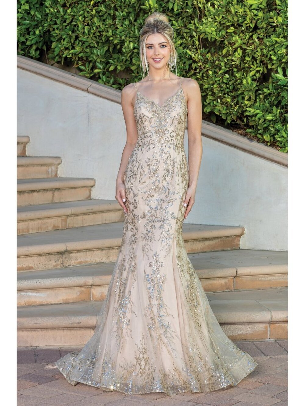NEW CHAMPAGNE Evening Gown Floor Length Formal Elegant Stunning 4250